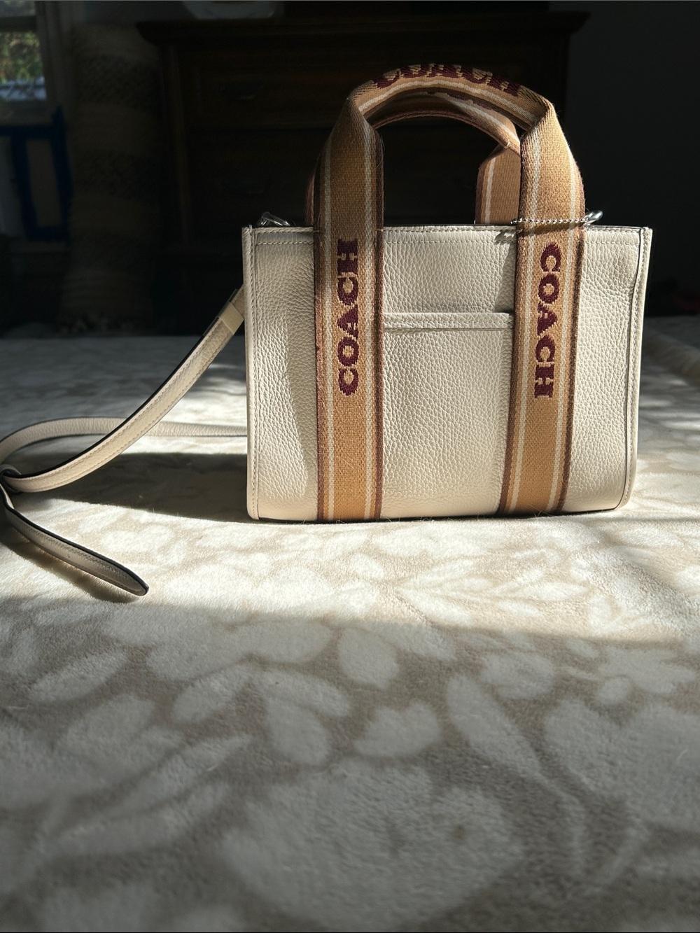 NWT COACH Cream Leather Smith Tote with Branded Tan Straps